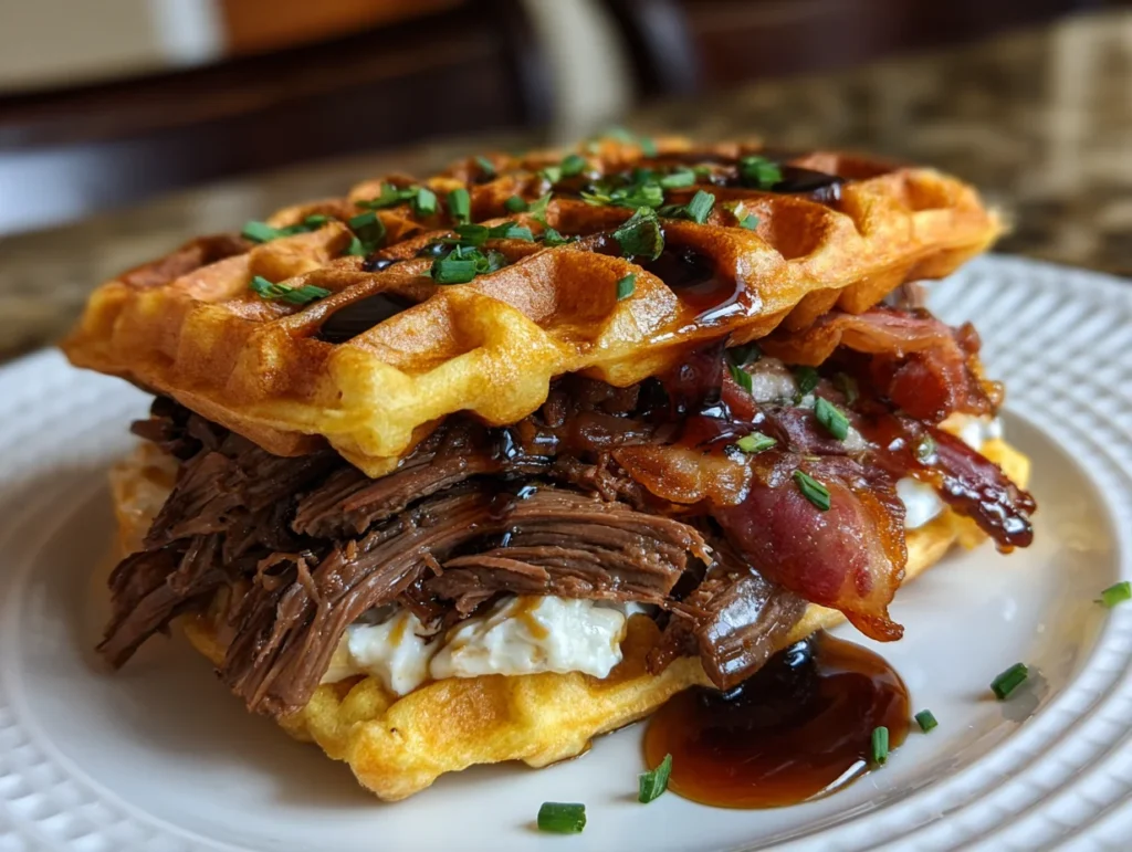bourbon-maple brisket grilled cheese wafflewich