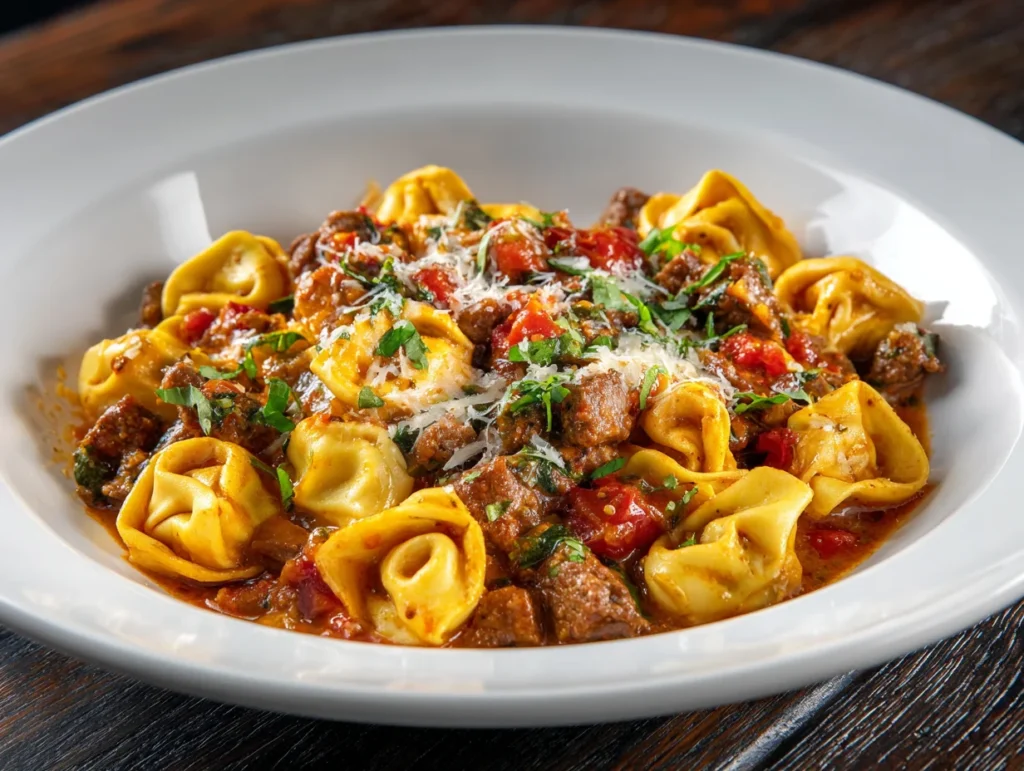 Cheesesteak Tortellini in Rich Provolone Sauce